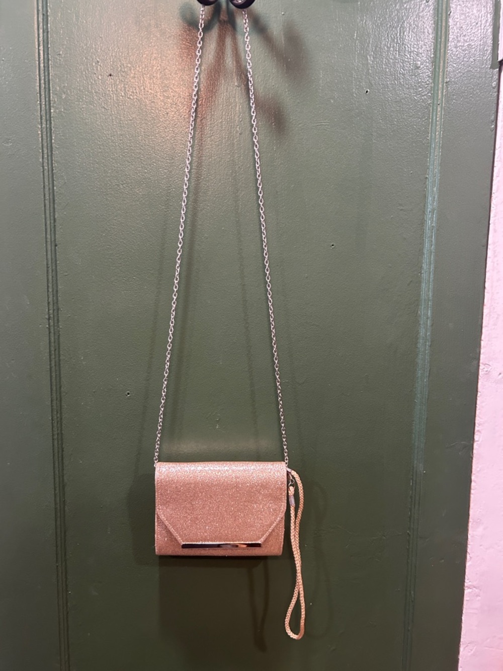 Icing Rose Gold Glitter Chain Wristlet Crossbody
